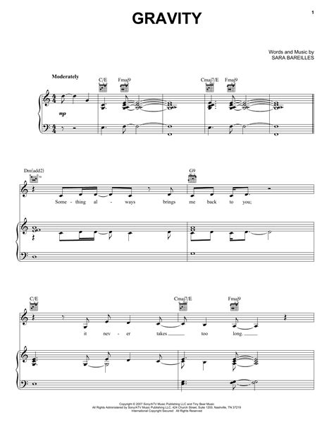 Gravity Sheet Music By Sara Bareilles Piano Vocal And Guitar Right