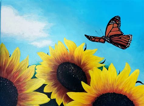 Sunflower And Butterfly Acrylic Painting Original Art Etsy