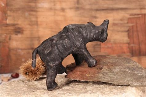 Rhino Figurine Leather Rhinoceros Figurine Vintage Rhino Sculpture