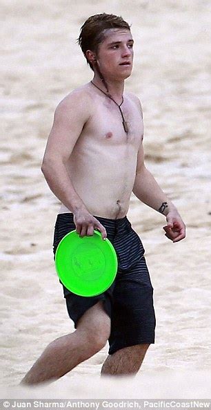 Shirtless Josh Hutcherson Plays Frisbee And Dives Into The Ocean As He