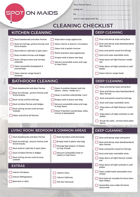 Housekeeping Cleaning Checklist Printable