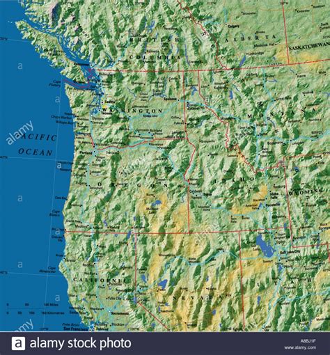 Map Maps Usa California Oregon Washington State Stock