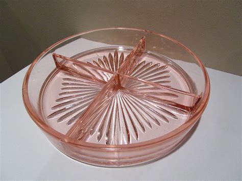 Vintage Depression Glass Divided Dish Pink Divided Plate Antique