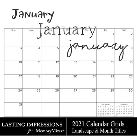 2021 Landscape Calendar Grids Scrapbook Page Design Memorymixer™