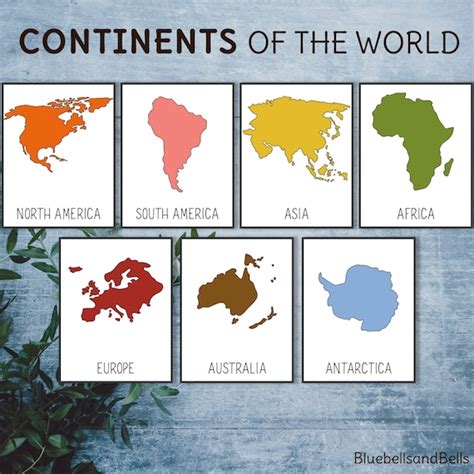 Continents Flash Cards And World Map Montessori Printable For Etsy