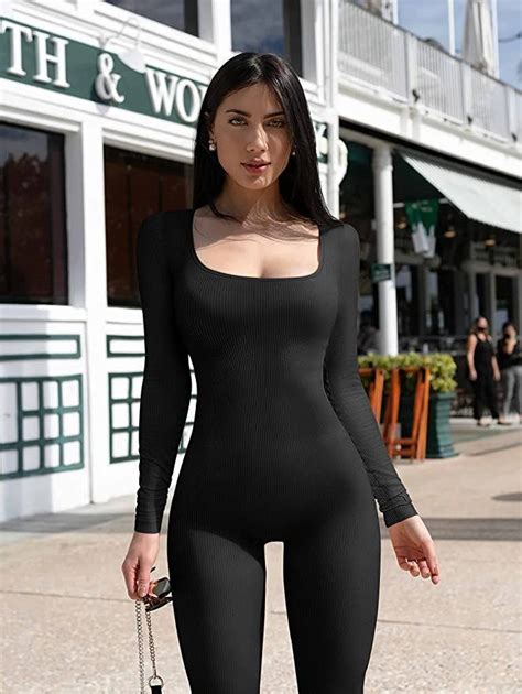 oqq women yoga jumpsuits workout ribbed long sleeve sport jumpsuits women s summer fashion