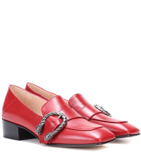 Gucci Dionysus Leather Loafers In Red Modesens