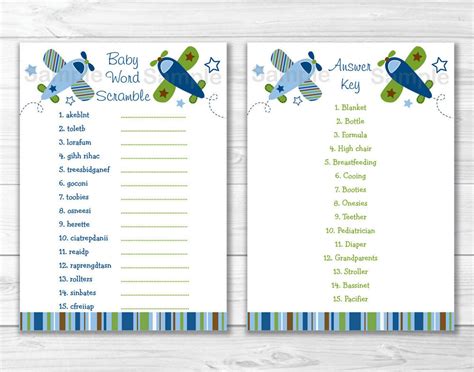 Easy to download and print. Airplane Little Aviator Printable Baby Shower "Baby Word ...