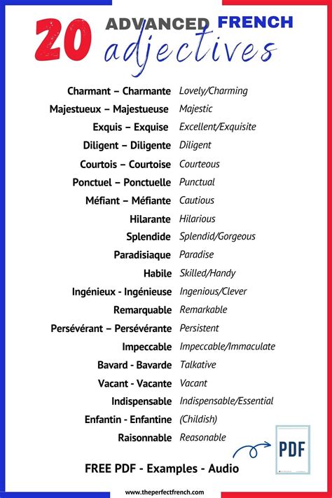 20 Advanced French Adjectives In 2023 French Adjectives Basic French