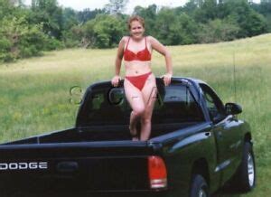 Semi Nude Color Real Photo Dodge Pickup Truck Woman Red Bra