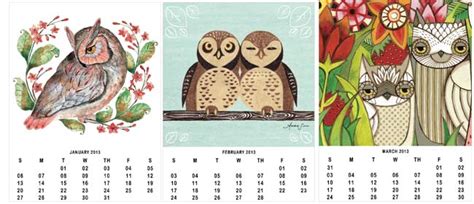 Free Printable Owl Lover Calendar 2013 Sweet Living Magazine