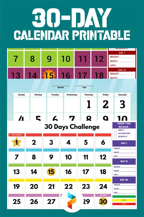 10 Best 30 Day Calendar Printable