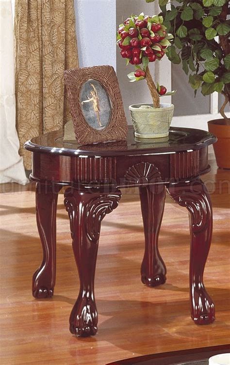 Rich Cherry Traditional 3pc Coffee Table Set Wglass Inserts