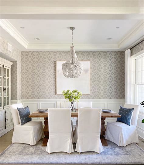 Transitional Dining Room Wallpaper And Raised Panels Dining Room