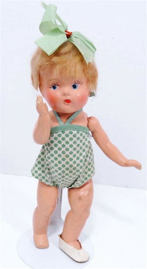 Vintage 1940s Vogue Composition Toddles Doll In Green Romper Wbow
