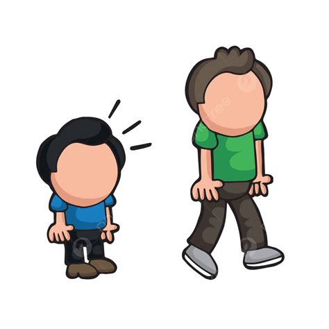 Cartoon Illustration Of A Short Man Admiring A Taller Man With Envy