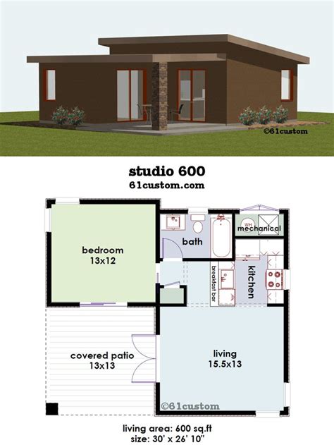 Studio600 Is A 600sqft Contemporary Small House Plan With One Bedroom