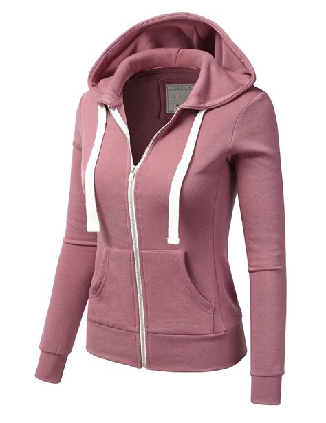 Doublju Womens Lightweight Pocket Zip Up Hoodie Jacket For Women With