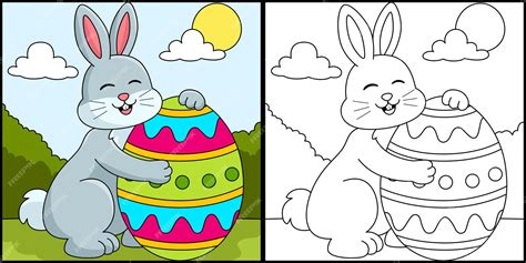Premium Vector Rabbit Hugging Easter Egg Coloring Illustration