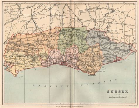 Sussex Antique County Map 1893 Old Vintage Plan Chart