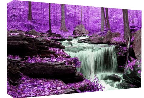 Purple Toned Waterfall In Forest Canvas Wall Art Picture All Sizes