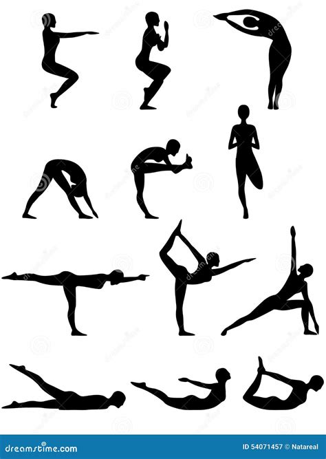 Abstract Silhouettes Of Female Yoga Poses Cartoon Vector