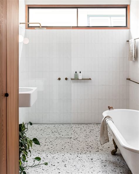 Collection Of Bathroom Using Terrazzo Floor Paired With Natural Wood Or