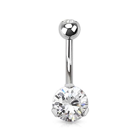 Classic White Cz 8mm Gem Surgical Steel Belly Button Navel Ring Pierced Universe