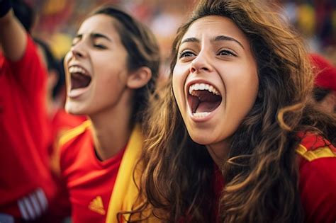 Premium Ai Image Spanish Female Soccer Fans In A World Cup Stadium