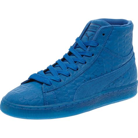 puma suede me iced mid men s sneakers in blue for men lyst