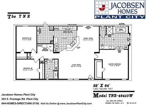 Tnr 46410w Mobile Home Floor Plan Jacobsen Mobile Homes Plant City