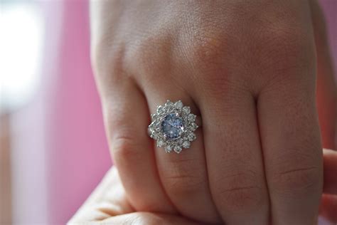Grey Sapphire Engagement Ring Blue Gray Sapphire 18k White Gold Diamond