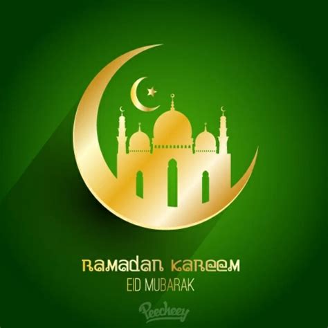 Ramadan Kareem Green Greeting Card With Long Shadow Vectors Graphic Art