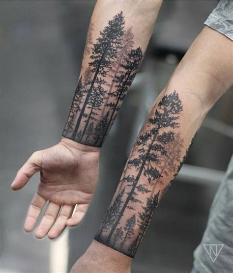 Татуировка лес на руке 78 фото