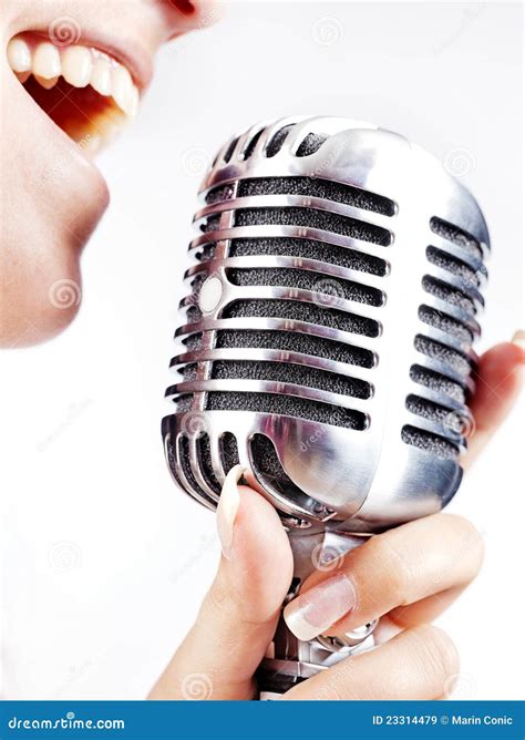 Woman Singing On Retro Microphone Stock Image Image Of Audience Live