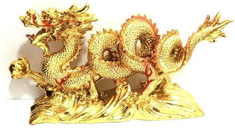 New Gold Chinese Feng Shui Dragon Figurine Statue For Luck And Success