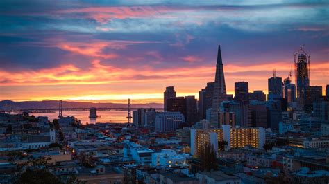 Night Time Skyline Of San Francisco California Image Free Stock
