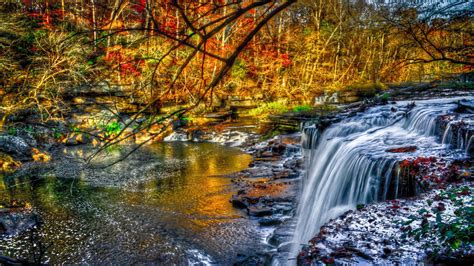 Beautiful Waterfall In Forest Pouring On River 4k Hd Nature Wallpapers