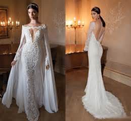 2016 Berta Lace Wedding Dresses Sexy Long Sleeves Sheer ...