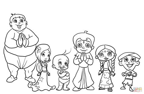 Chhota Bheem Characters Coloring Page Free Printable