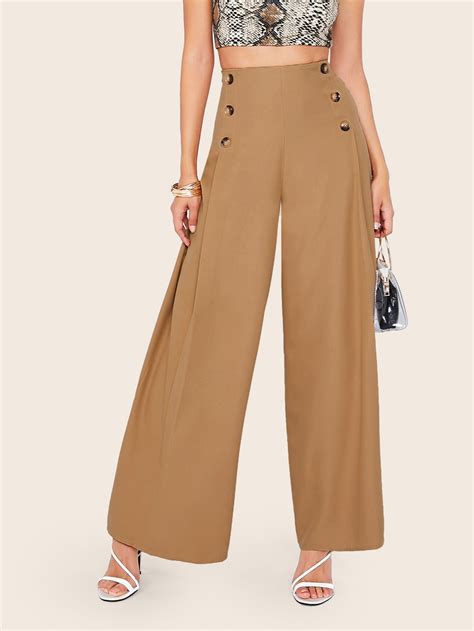 Pantalones anchos con botón delantero de cintura alta SHEIN México