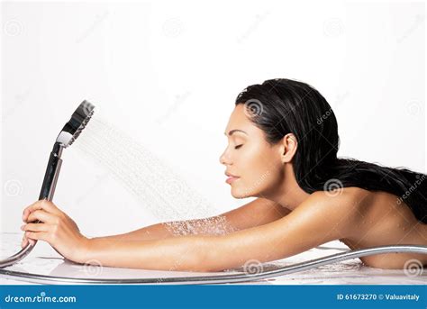 Photo Of A Woman In Shower Washing Hair And Body Stock Photo Image Of