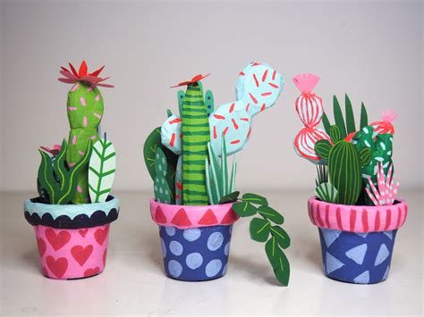 Paper Cacti Illustrator Kim Sielbeck Crafts Bright Coloured Paper