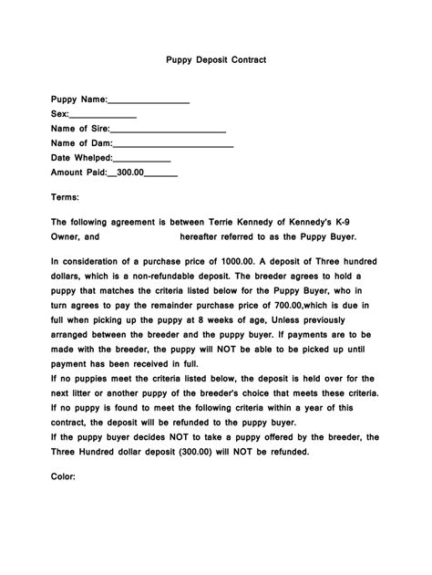Unable to take said puppy. Dog Deposit Contract - Fill Online, Printable, Fillable ...