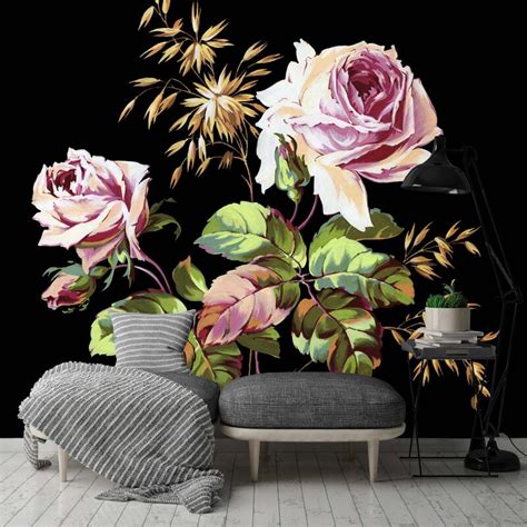 Free ship for anthroperks members! Bungalow Rose Mayfield Removable Vintage Floral Art Dark Wall Mural | Wayfair.ca