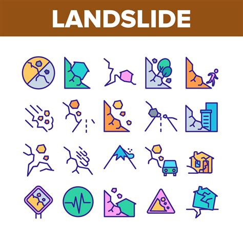 Landslide Collection Elements Icons Set Vector 9923562 Vector Art At