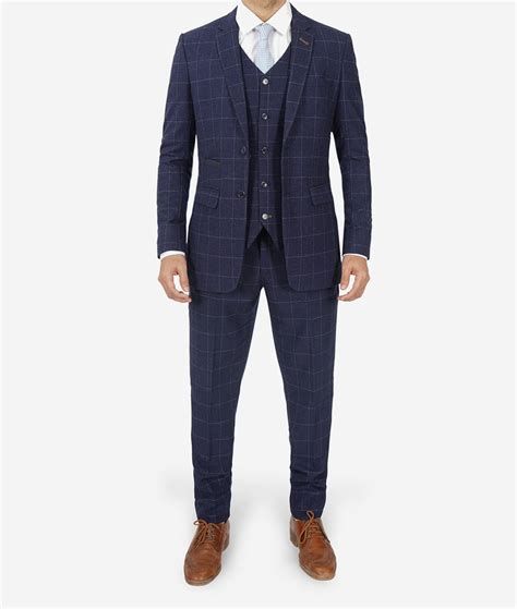 1920 Navy Blue Suit Herringbone Tweed Check 3 Piece Suit