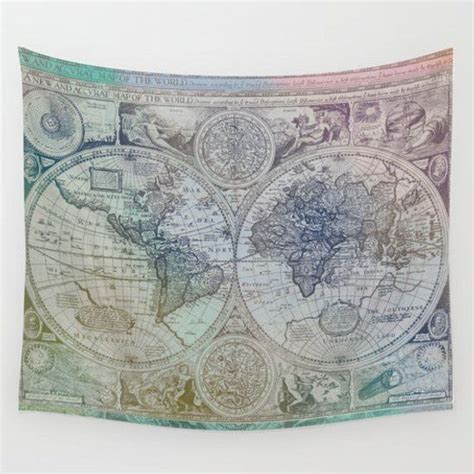 World Map Wall Tapestry Colorful Antique Map Print Beautiful Map