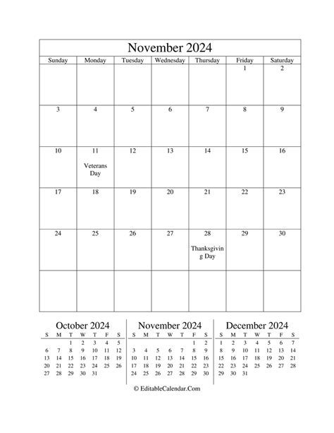 Editable Calendar November 2024