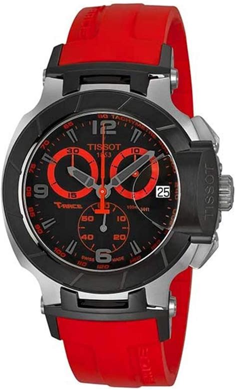 tissot men s t0484172705702 t race quartz red strap chronograph black dial watch tissot amazon